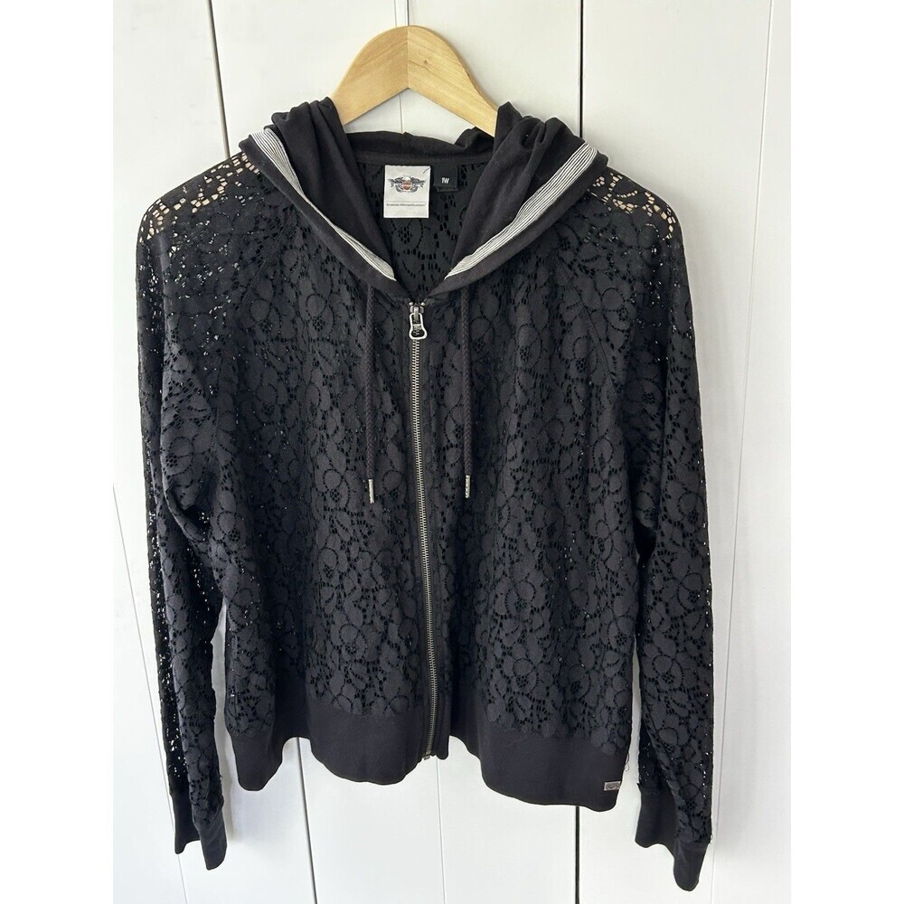 Harley Davidson Lace Hoodie Full Zip Jacket Women's Size 1W 18 20 Black - Picture 3 of 10